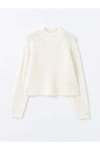 LC Waikiki Ekru Bisiklet Yaka Düz Uzun Kollu Kadın Triko Kazak