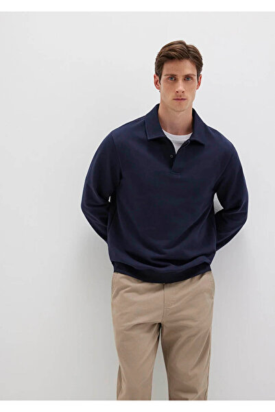 Mavi Yarım Düğmeli Polo Yaka Lacivert Erkek Sweatshirt M0S10420-82318