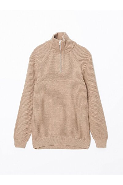 LC Waikiki Pulover pentru bărbați cu mânecă lungă, bej guler ridicat