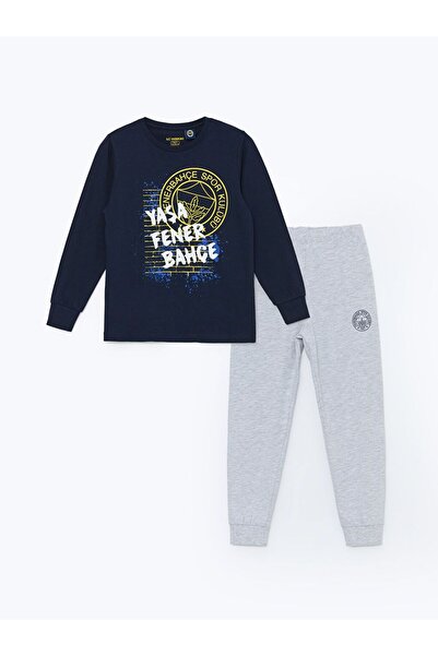 LC Waikiki Lacivert Bisiklet Yaka Fenerbahçe Baskılı Uzun Kollu Erkek Çocuk Pijama Takımı