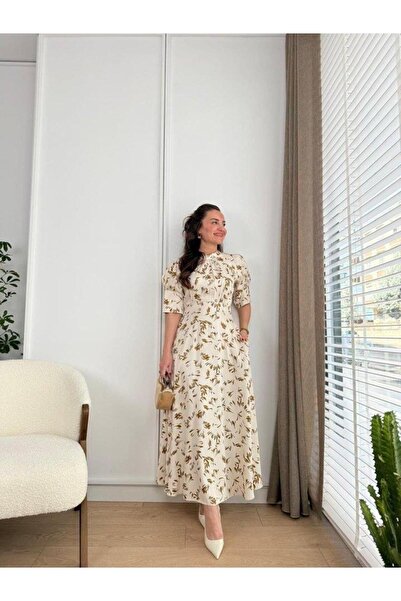 modamtn Ecru Dress with Tie Collar Detail