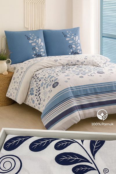 Evimcim 100% Cotton Ranforce Single Duvet Cover Set Gift Boxed (160X220 - 160X240 - 50X70)