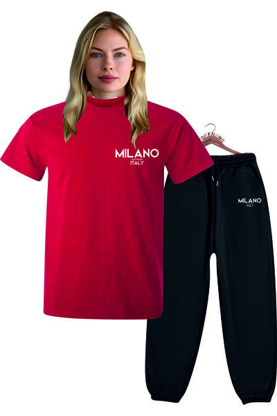 HOFFNUNG Unisex Men/Women Crew Neck Italy Milano Printed Bottom Top Tracksuit Suit