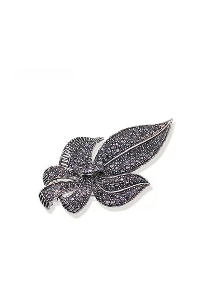 Violetta Broșă vintage cu fundă și marcasite, VP921, argint