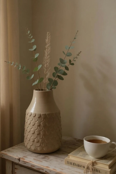 ardesta Vas decorativ din pulbere de piatră realizat manual 19 cm |   Vază mare cu flori pentru sufragerie și obiect de decorare pentru casă