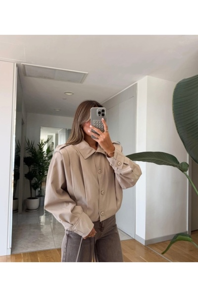 AÈC PRIVÈ Women's Elizabeth Lined Waterproof Fabric Crop Trench Coat Jacket 5555