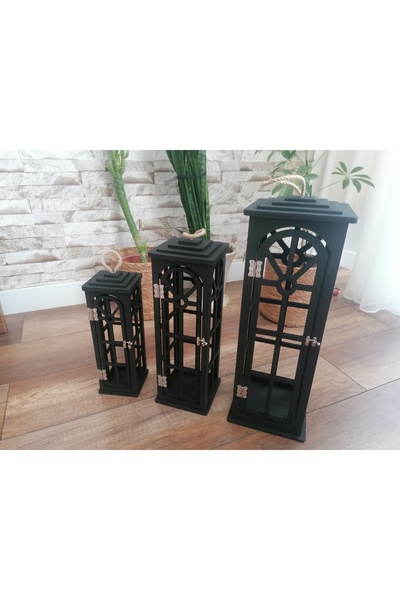 CNR 3'LÜ AHŞAP FENER MUMLUK (M4-Siyah)