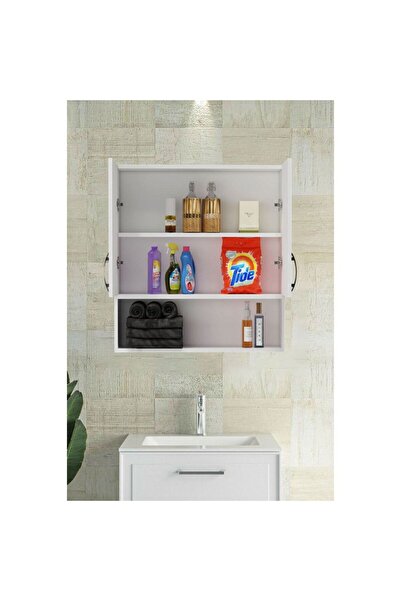 DZGN HOME 2 Kapaklı, Aynasız Moda Banyo Lavabo Dolabı, Aynasız Üst Dolabı Beyaz