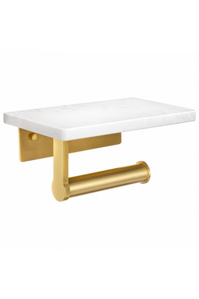 FizioTab FizioTab® Metal Toilet Paper Holder with Marble Shelf, White/Gold