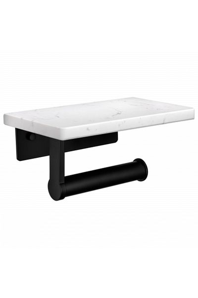 FizioTab FizioTab® Metal Toilet Paper Holder with Marble Shelf, White/Black