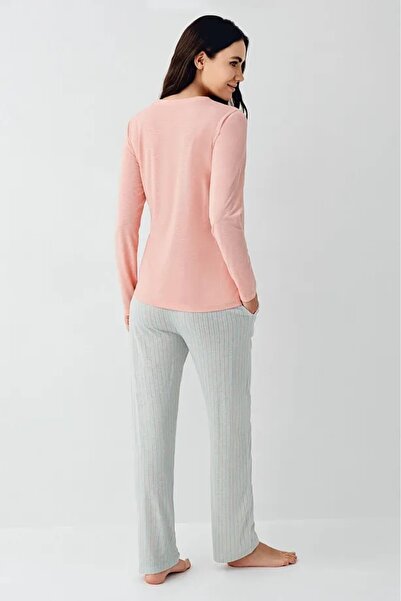 Pierre Cardin PİERRE CARDİN MODAL PAMUK BİSİKLET YAKA UZUN KOLLU KADIN PİJAMA TAKIM