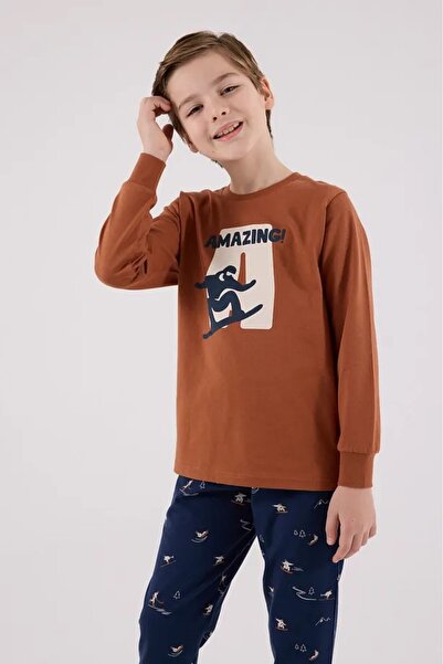 Arnetta %100 PAMUK BİSİKLET YAKA ERKEK ÇOCUK UZUN KOLLU PİJAMA TAKIM