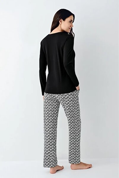 Pierre Cardin PİERRE CARDİN MODAL PAMUK BİSİKLET YAKA UZUN KOLLU KADIN PİJAMA TAKIM