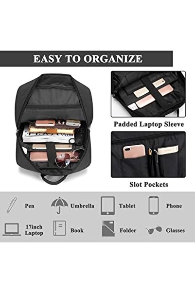 VASCHY حقيبة ظهر للكمبيوتر المحمول، حقيبة ظهر لأجهزة الكمبيوتر المحمولة التجارية تناسب أجهزة الكمبيوتر مقاس 17 بوصة مع كابل شحن