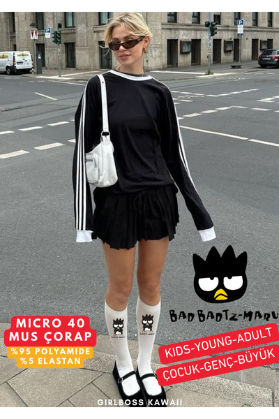 Girlboss Kawaii Bad Badtz Maru Knee-High Long Socks School Socks All Ages Children / Teen / Big Series