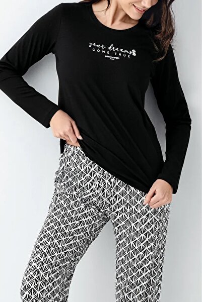 Pierre Cardin PİERRE CARDİN MODAL PAMUK BİSİKLET YAKA UZUN KOLLU KADIN PİJAMA TAKIM