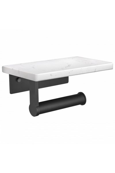 FizioTab FizioTab® Metal Toilet Paper Holder with Marble Shelf, White/Grey