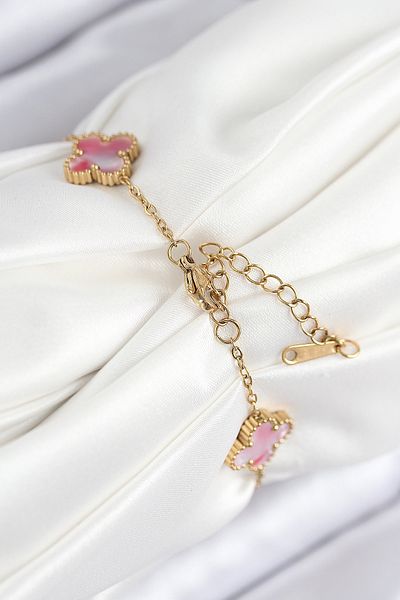 Clariss 316L Steel Pearlescent Pink Gold Color Clover Women's Bracelet