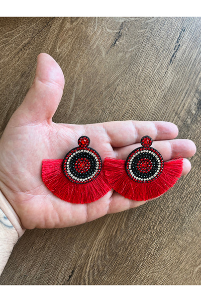 Büyük Hanım Large Tassel Colorful Beaded Style Women's Earrings
