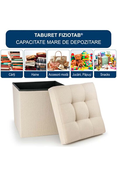 FizioTab FizioTab® Folding Stool with Storage Space, Eco-leather, 38x38x38 cm, Beige