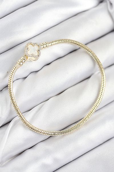 Clariss Brass Charm Zircon Stone Clover Model Gold Color Women's Bracelet