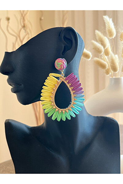 Büyük Hanım Multicolored Handmade Raffia Earrings