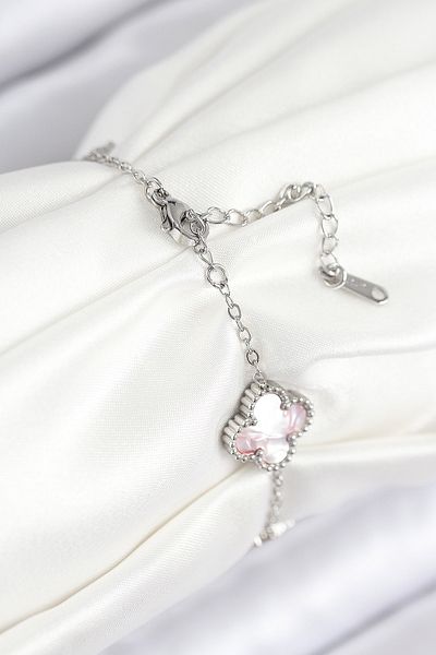 Clariss 316L Steel Pearlescent Pink Silver Color Clover Women's Bracelet
