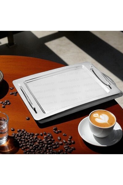 Nehir Shutter Stainless Steel Tray Coffee Tray - Serving Tray 36X26 Cm.