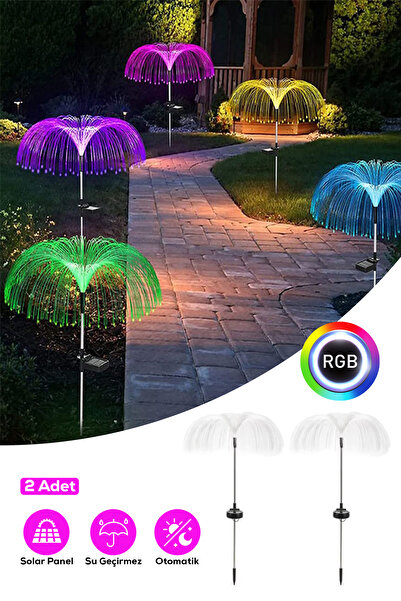 indirimsevinci Solar RGB Fiber Optik Bahçe Lambası 2’li – Su Geçirmez Dekorat...