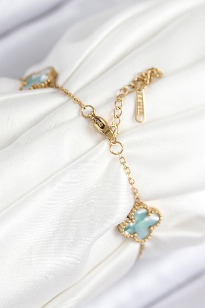 Clariss 316L Steel Pearlescent Green Gold Color Clover Women's Bracelet