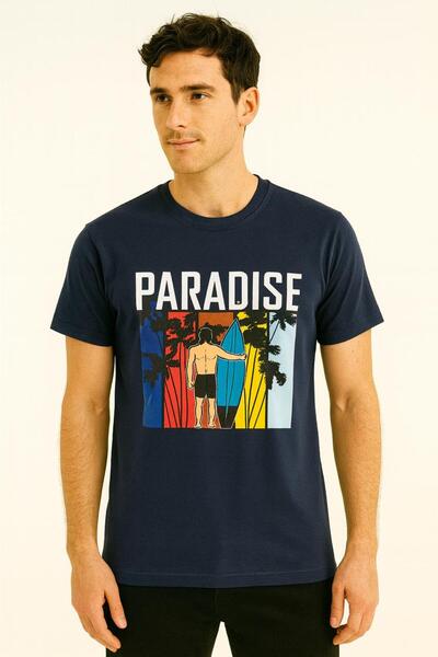 Generic Men’s Printed T-Shirt – “PARADISE” Graphic Casual Short Sleeve Cotton Blend Tee