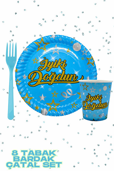 Baloncu Nene Σετ πιάτων και ποτηριών από μπλε χαρτόνι με γραμμένο σε αυτόν το...