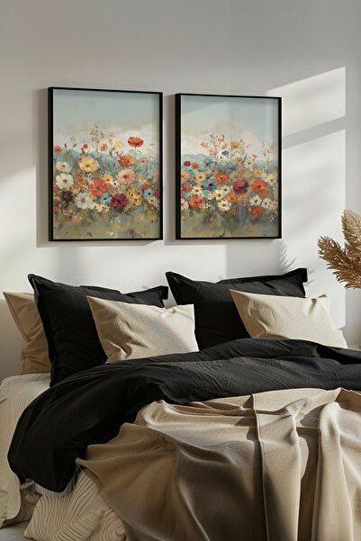 STARYUNA Set de pictură dublă cu efect de pictură în ulei în tonuri pastel, cu cadru din lemn negru, cu efect de pictură în ulei, Yuna361