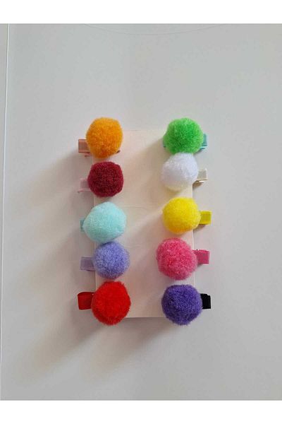 No Name Atelier Colorful Pompom Hairpins Mini Crocodile -10 Pieces