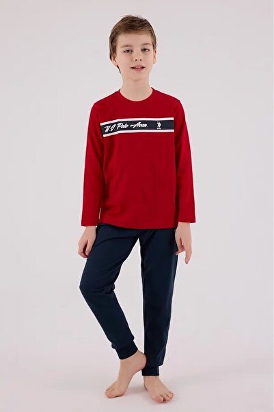 U.S. Polo Assn. Us Polo Licensed 100% Cotton Circle Neck Long Sleeve Boy's Pajama Set