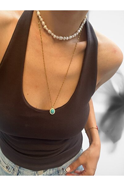 Hoop jewelery çelik burgu zincir 60-cm turkuaz renk kolye