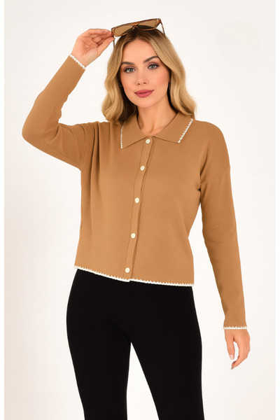 meday Clothing Women's Polo Neck Buttoned Knitwear Cardigan – Stylish Casual Combinations