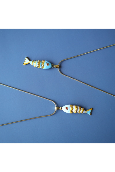 B Design jewelry قلادة من الفولاذ على شكل سمكة بيضاء