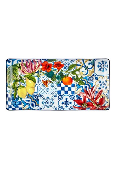 esdekor Italy Garden Small Rectangular Plate 26,5X13Cm Porcelain 1 Piece