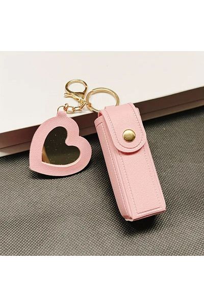 Viranes Mini Lipstick Bag with Mirror, Lipstick Case, Mini Makeup Bag, Mini Lipstick Case with Heart Figure