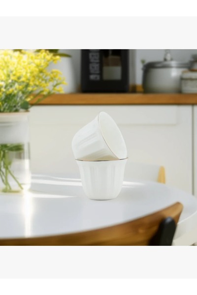 rexa طقم فناجين قهوة أبيض بسيط بلمسة ذهبية ناعمة - 810687