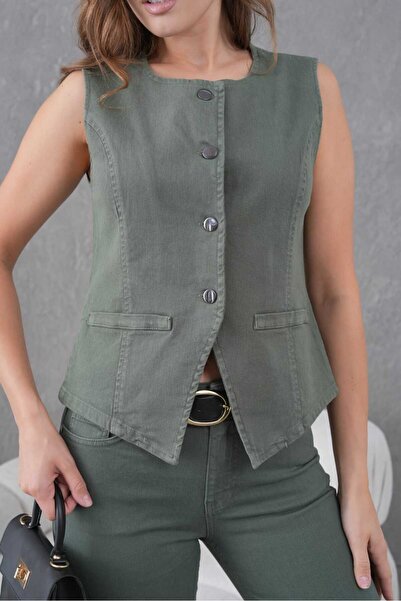 ALDAGİY BELDEN OTURTMALI DÜĞMELİ KADIN YELEK