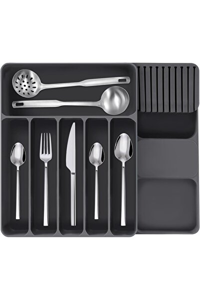 OEM Organizator de sertare de bucătărie negru 45 x 45 x 5 cm cu 7 compartimente