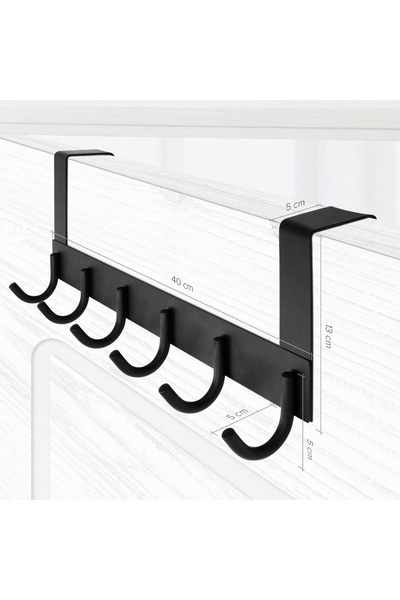 OEM Black metal hanger with 6 hooks, 40cm long, for hanging on the door frame, without drilling