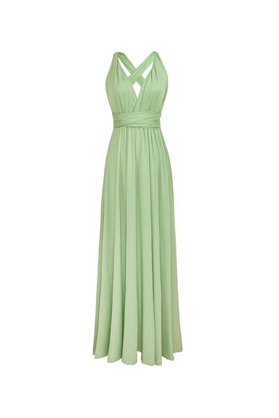 OEM Elegant long dress, sleeveless, open back, high waist, light green M