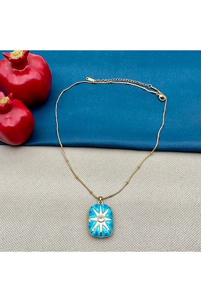 Opia Takı & Aksesuar Steel Covered North Star Stone Enamel Necklace