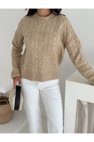 sportiness Soft Textured Hair Braided Sweater