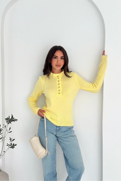 Noi Belis Ruffle Detailed Upright Taka Button Knitwear Sweater Aw25Kz0003