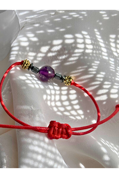 ayrestyle Sphere Cut Amethyst Natural Stone Drawstring Women's Bracelet - Adjustable Macrame Bohemian Design