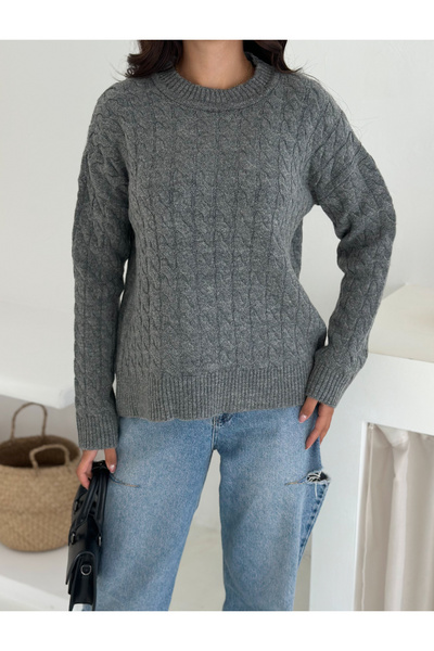sportiness Soft Textured Hair Braided Sweater